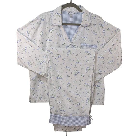 Vintage Vanity Fair Womens Pajama Set XL White Blue Cotton Blend Poplin 2Pc - Picture 4 of 16